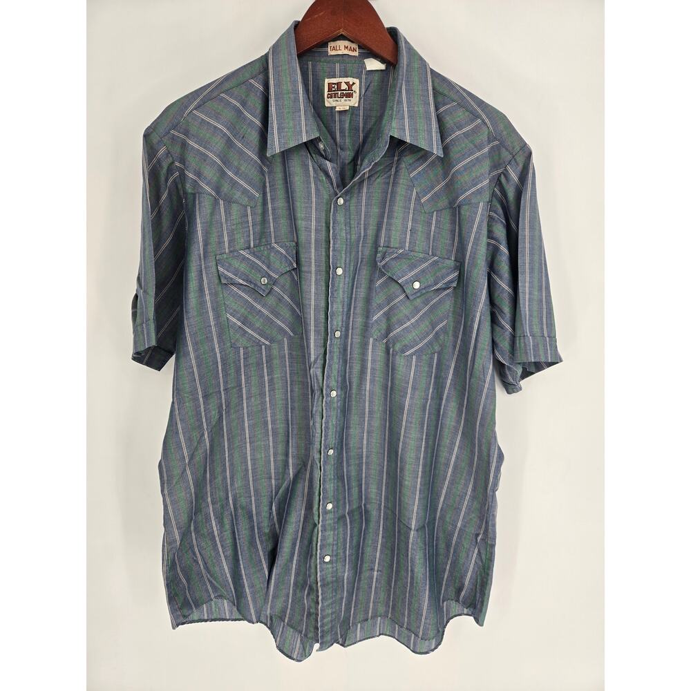 Ely Cattleman Vintage Western Pearl Snap front short sleeve shirt Men's XL Tall